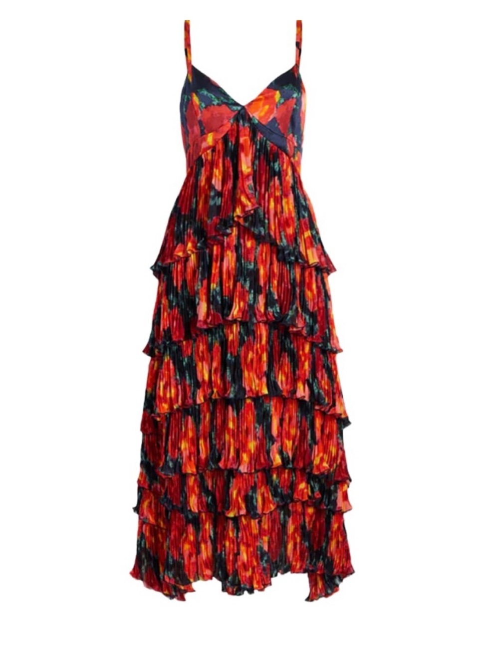Cinq A SeptTiered Ruffle Daydream Joey Dress Maxi in Red Multi Print